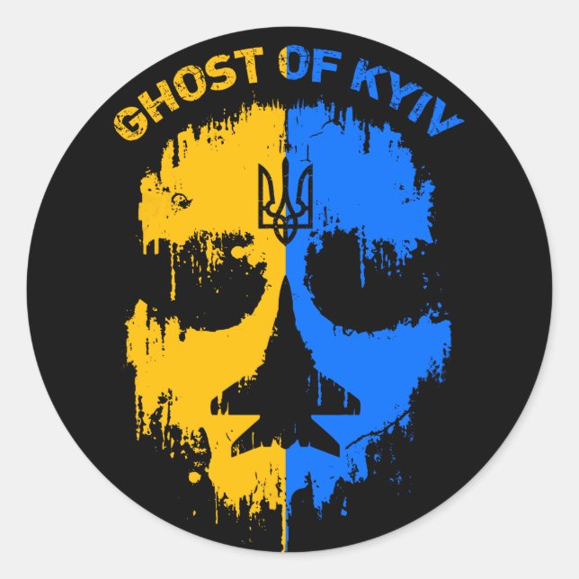 Ghost of Kyiv Ukrainian flag fighter jet pilot  Classic Round Sticker (Front)