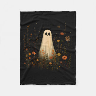 Ghost On A Flower Meadow Halloween Fall Design Fleece Blanket