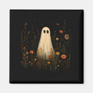 Ghost On A Flower Meadow Halloween Fall Design Magnet