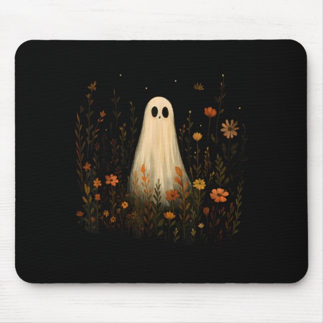 Ghost On A Flower Meadow Halloween Fall Design Mouse Mat (Front)