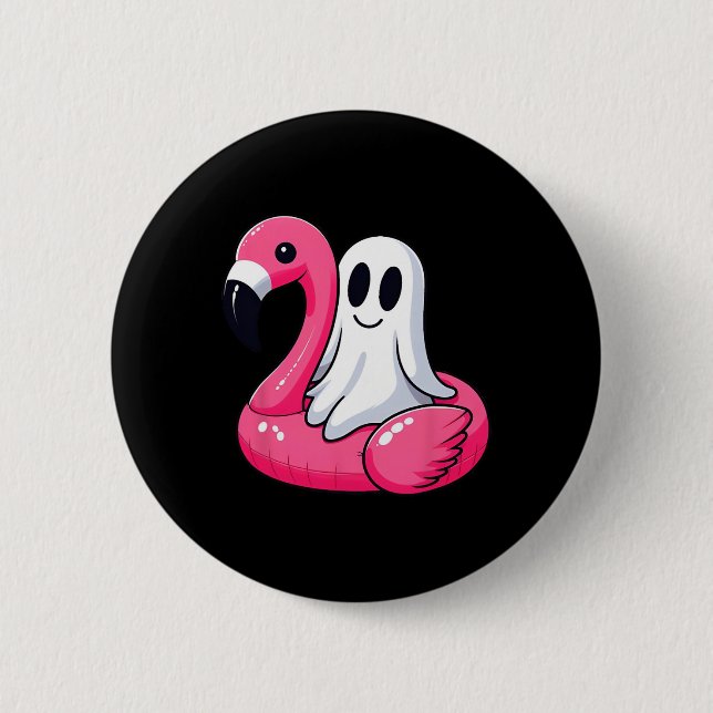 Ghost On A Pool Funny Spooky Summer Summerween Hal 6 Cm Round Badge (Front)