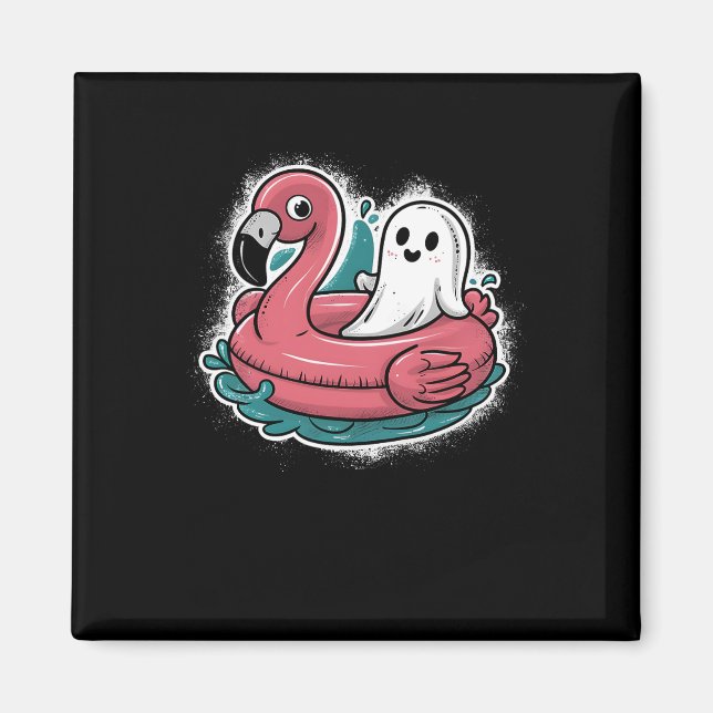 Ghost On A Pool Funny Spooky Summer Summerween Hal Magnet (Front)