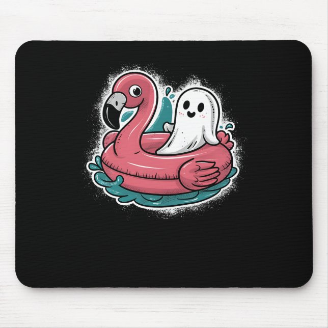 Ghost On A Pool Funny Spooky Summer Summerween Hal Mouse Mat (Front)