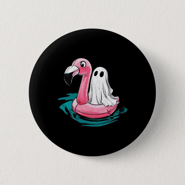 Ghost On A Pool Funny Spooky Summer Summerween Wom 6 Cm Round Badge (Front)