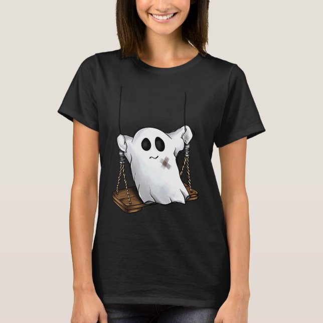 Ghost on a Swing Cute Halloween Costume Boys Girls T-Shirt (Front)