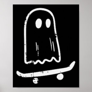 Ghost On Skateboard Fun Retro Halloween Costume Bo Poster