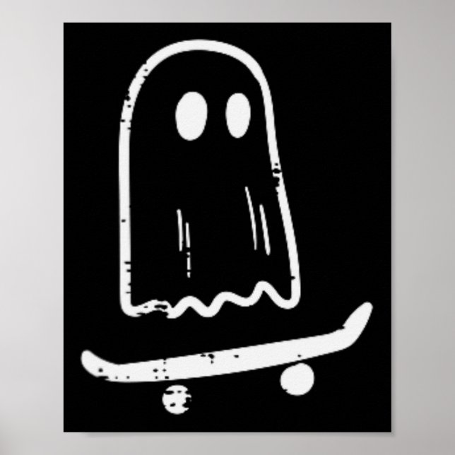 Ghost On Skateboard Fun Retro Halloween Costume Bo Poster (Front)
