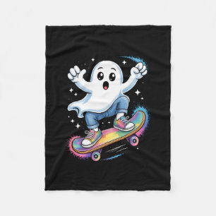 Ghost On Skateboard Funny Halloween Costume Skateb Fleece Blanket