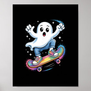 Ghost On Skateboard Funny Halloween Costume Skateb Poster