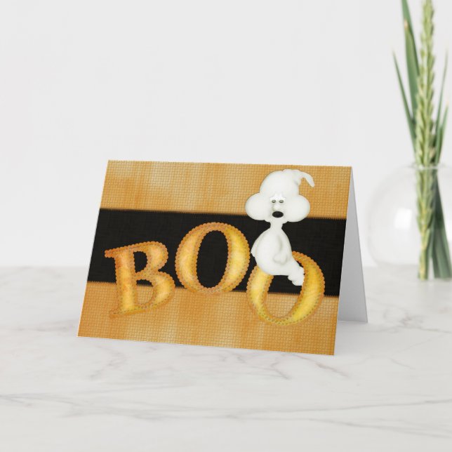 Ghost Orange Boo Halloween Greeting Card (Front)