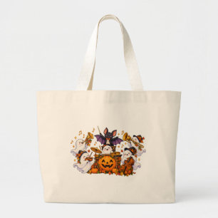 Ghost Orchestra Pumpkin Drum Halloween Large Tote Bag