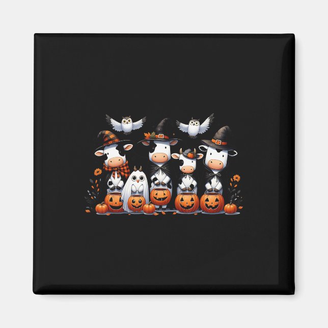 Ghost Owls Cows Halloween Animals Cow Lover Spooky Magnet (Front)