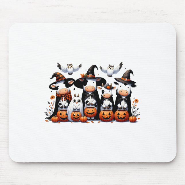 Ghost Owls Cows Halloween Animals Cow Lover Spooky Mouse Mat (Front)