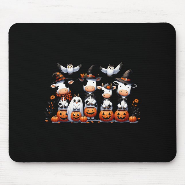 Ghost Owls Cows Halloween Animals Cow Lover Spooky Mouse Mat (Front)