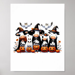Ghost Owls Cows Halloween Animals Cow Lover Spooky Poster