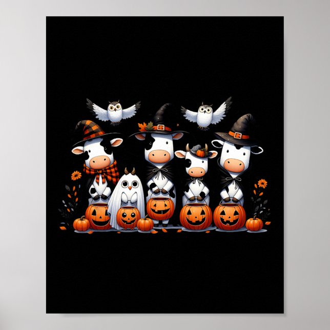 Ghost Owls Cows Halloween Animals Cow Lover Spooky Poster (Front)