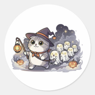 Ghost Parade Fold – Scottish Fold Cat Leading Classic Round Sticker