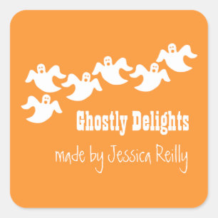Ghost Party Halloween Baking Stickers, Orange Square Sticker