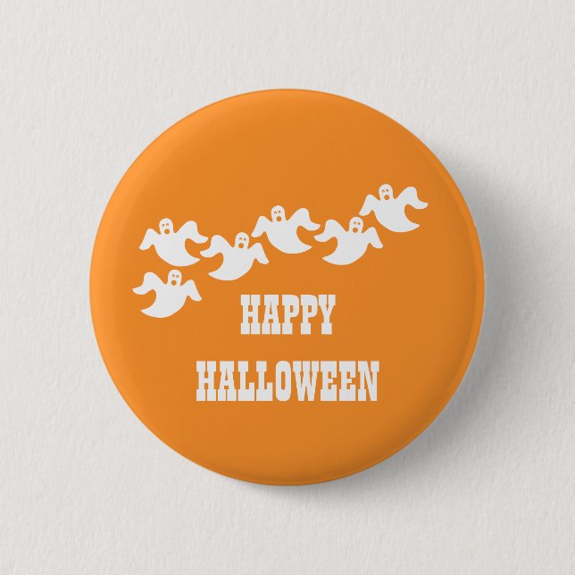Ghost Party Halloween Button, Orange 6 Cm Round Badge (Front)