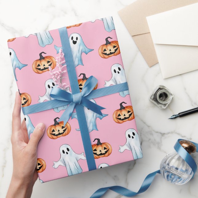 Ghost Party In Pink Wrapping Paper (Gifting)