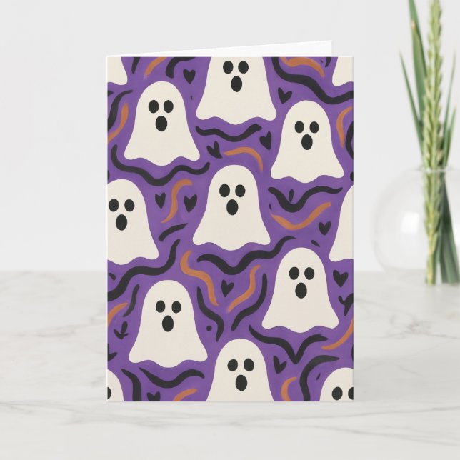 Ghost Pattern Halloween Blank Greeting Card (Front)