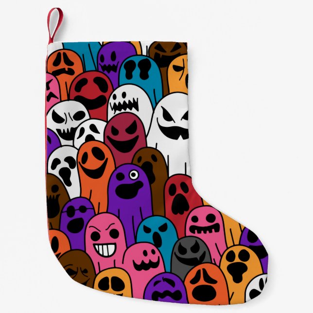 Ghost pattern Halloween spooky scarf isolated repe Small Christmas Stocking (Front)