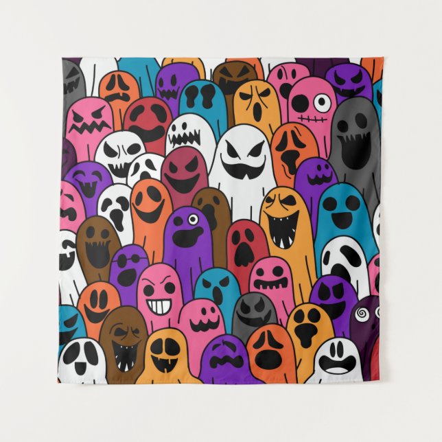 Ghost pattern Halloween spooky scarf isolated repe Tapestry (Front)
