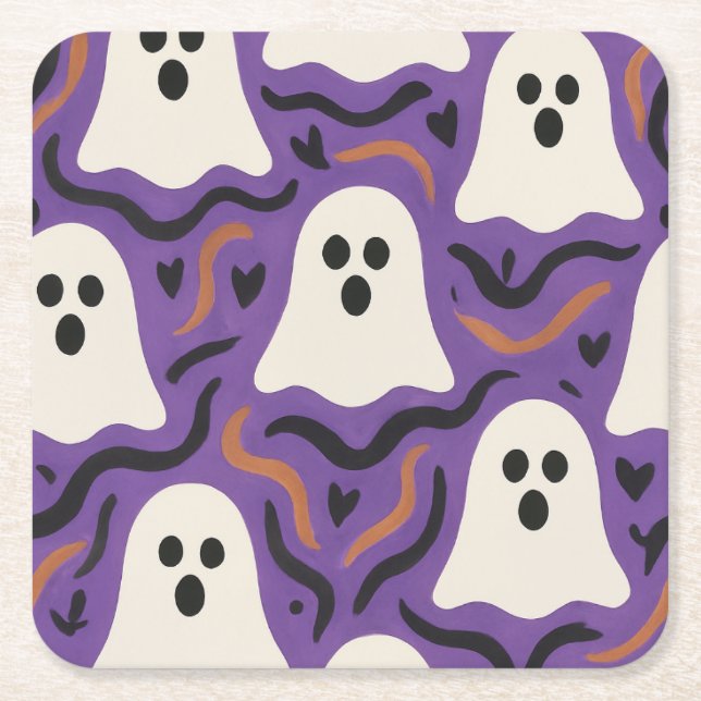 Ghost Pattern Halloween  Square Paper Coaster (Front)