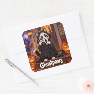 Ghost Paws Cute Halloween Cat Square Sticker