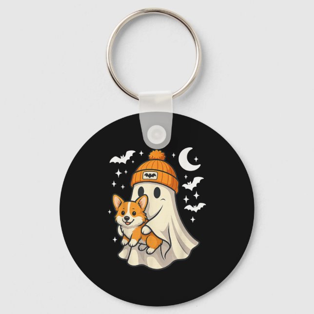 Ghost Pembroke Welsh Corgi Dog Lover Halloween Men Key Ring (Front)