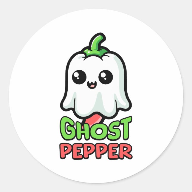 Ghost Pepper! Cute Hot Pepper Pun Classic Round Sticker (Front)