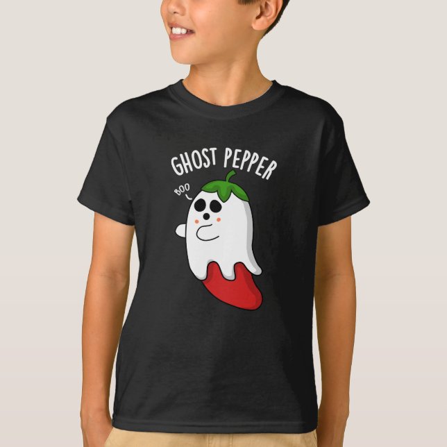 Ghost Pepper Funny Chilli Pun Dark BG T-Shirt (Front)