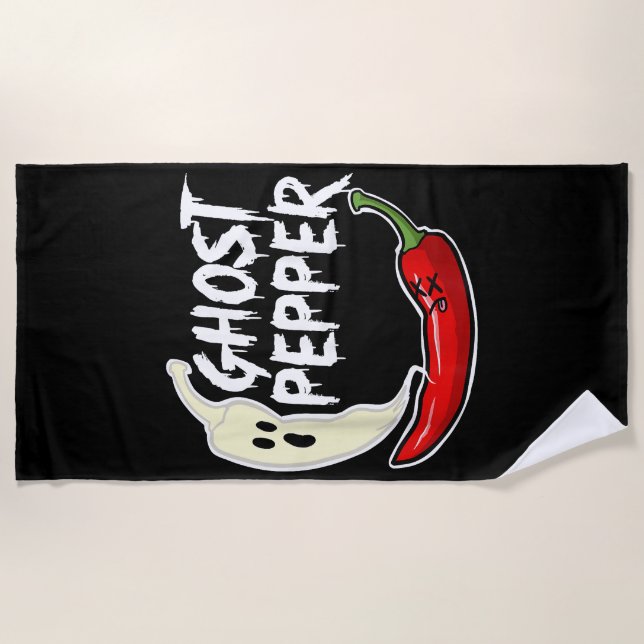 Ghost Pepper Funny Spicy Hot Halloween Ghost Peppe Beach Towel (Front)