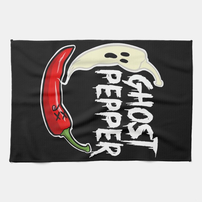 Ghost Pepper Funny Spicy Hot Halloween Ghost Peppe Tea Towel (Horizontal)