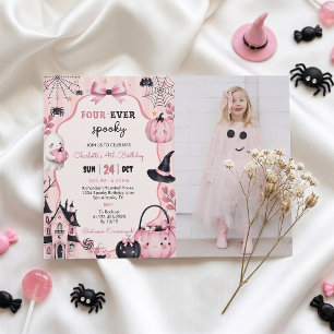 Ghost Pink Pumpkin Girl 4th Birthday Invitation