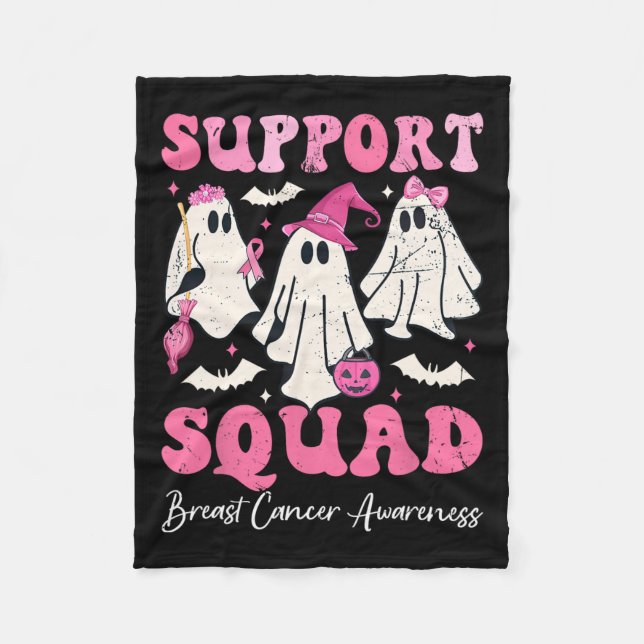 Ghost Pink Witch Hat Support Squad Breast Cancer  Fleece Blanket (Front)