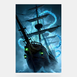 Ghost Pirate Ship Glowing Chains Acrylic Sign