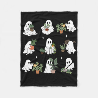Ghost Plant Lady Retro Halloween Plants Spooky Mum Fleece Blanket