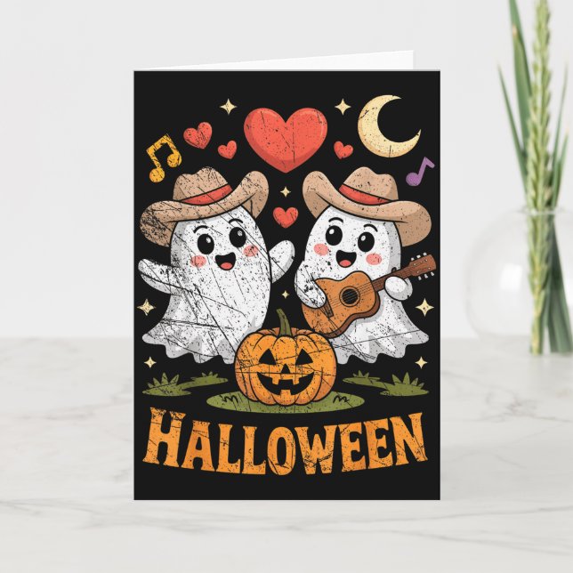 Ghost Playing Guitar For Halloween Lovers  Card (Front)
