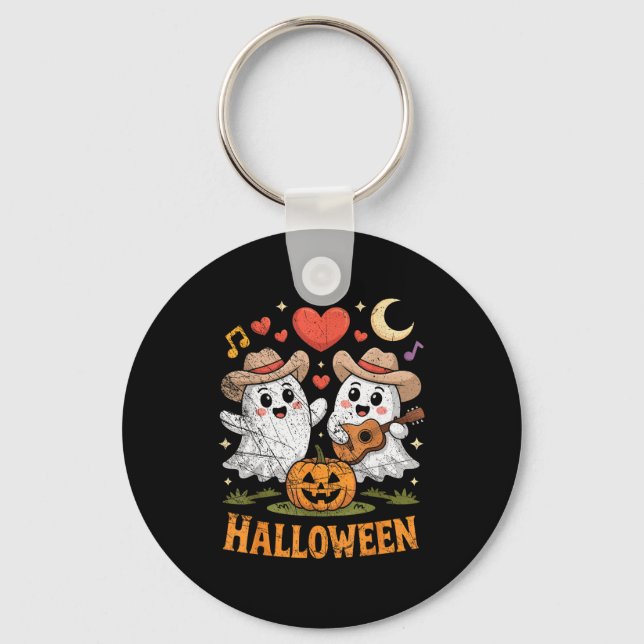 Ghost Playing Guitar For Halloween Lovers  Key Ring (Front)