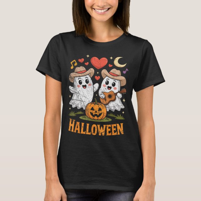 Ghost Playing Guitar For Halloween Lovers  T-Shirt (Front)