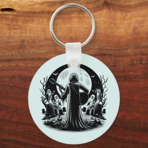 Ghost playing Guitar in graveyard dark art Key Ring