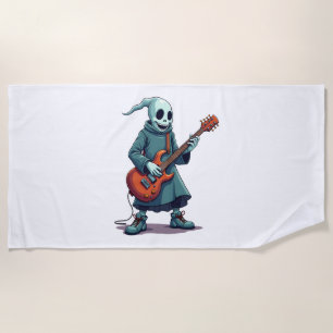 Ghost Playing Guitar – Spooky Music Halloween Tee Beach Towel