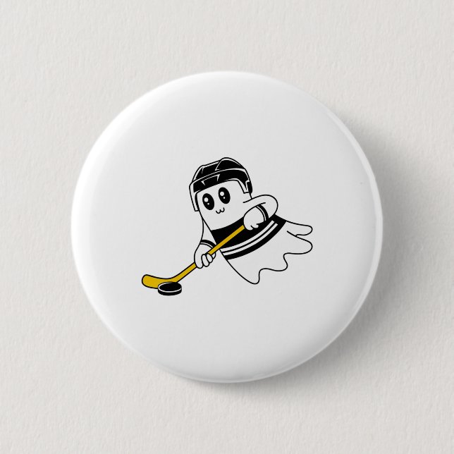 Ghost Playing Ice Hockey Halloween Costume Sports  6 Cm Round Badge (Front)