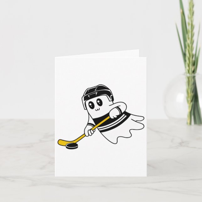 Ghost Playing Ice Hockey Halloween Costume Sports  Card (Front)
