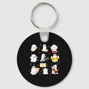 Ghost Playing Musical Instruments Halloween Music Key Ring