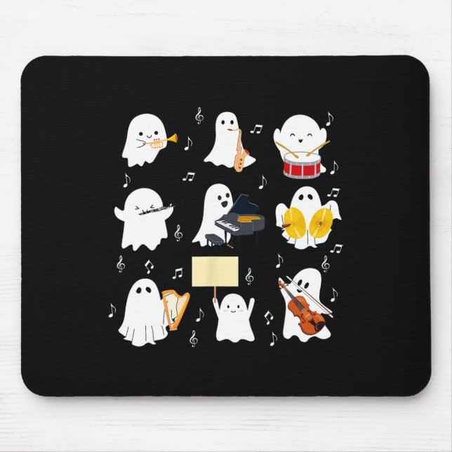 Ghost Playing Musical Instruments Halloween Music  Mouse Mat (Front)