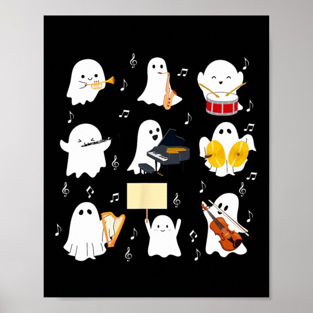 Ghost Playing Musical Instruments Halloween Music  Poster (Front)