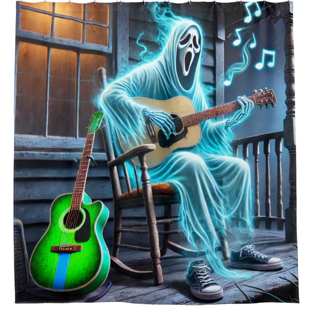 Ghost Playing the Guitar Shower Curtain (Front)