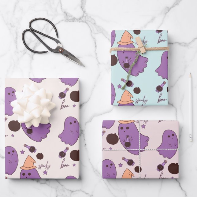 Ghost Potion Spooky Halloween Pattern Wrapping Paper Sheet (Front)